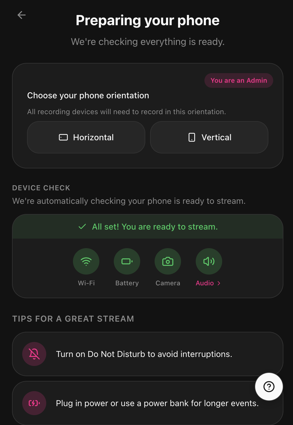 Camthis app screens — preparing your phone & sign-up