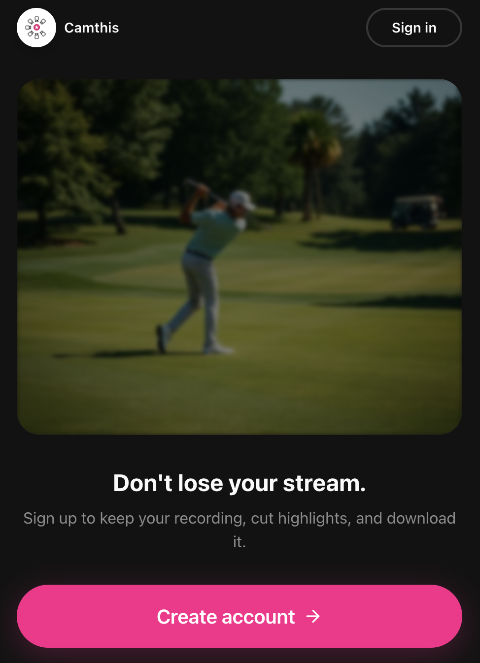 Camthis app screens — preparing your phone & sign-up